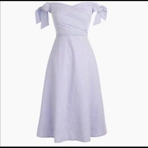 J. Crew off the shoulder blue seersucker dress